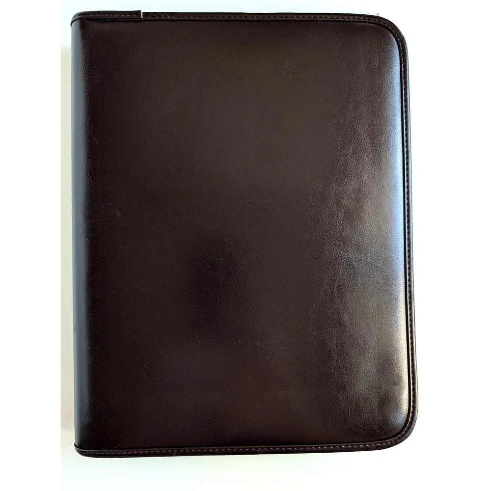 Dark Brown Faux Leather Zippered 3-Ring Portfolio Binder Organizer‎ with Inserts